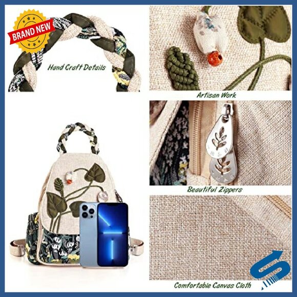 Handcrafted Canvas Convertible Sling Bag Mini Backpack Women\'s Day Purse main image 5